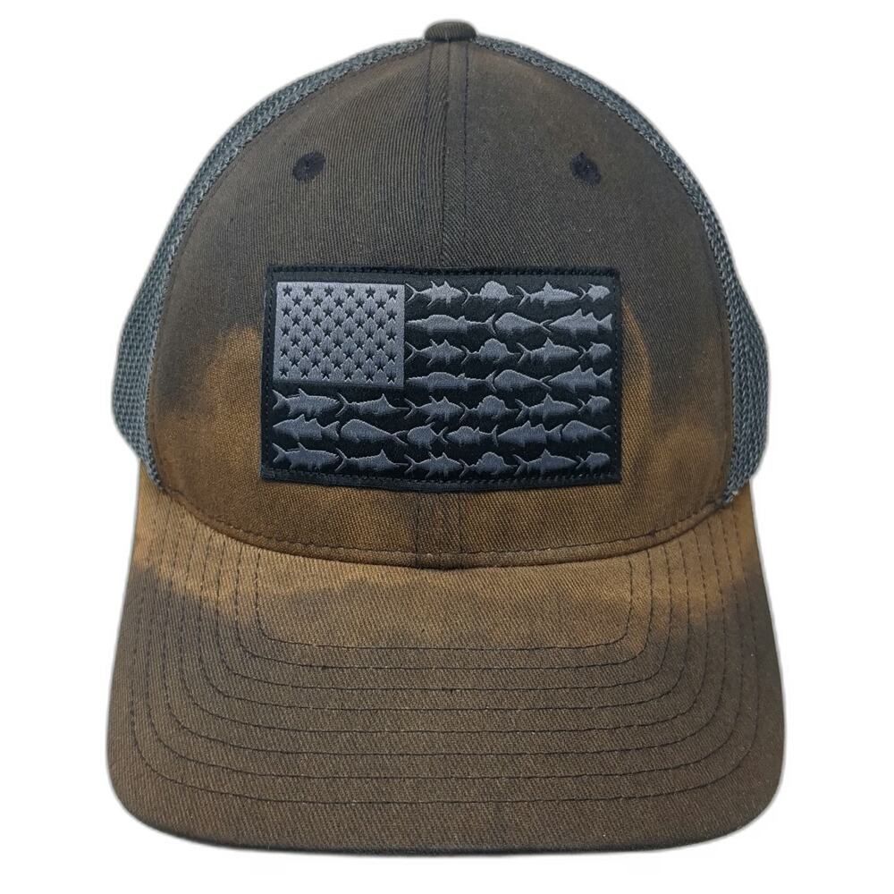 Columbia Baseball Cap Gray XL PFG Fishing American Flag Fish Mesh Back Hat